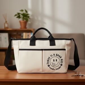 Nicole Lee Today Is a Good Day Handbag Smiley Convertible Purse Canvas Tote Bag